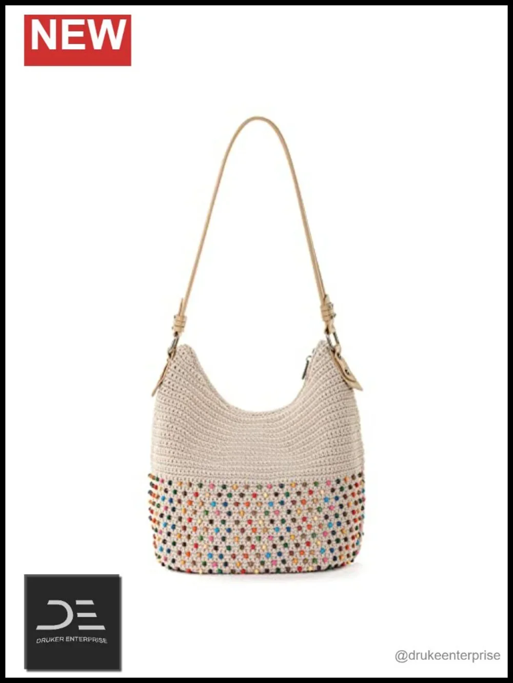 Hand Crochet Hobo Bag - Large Women's Purse with Zipper Pocket, Recycled Lining